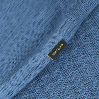 Remus Uomo Micro Grid Knitted Polo in Blue Logo Tab