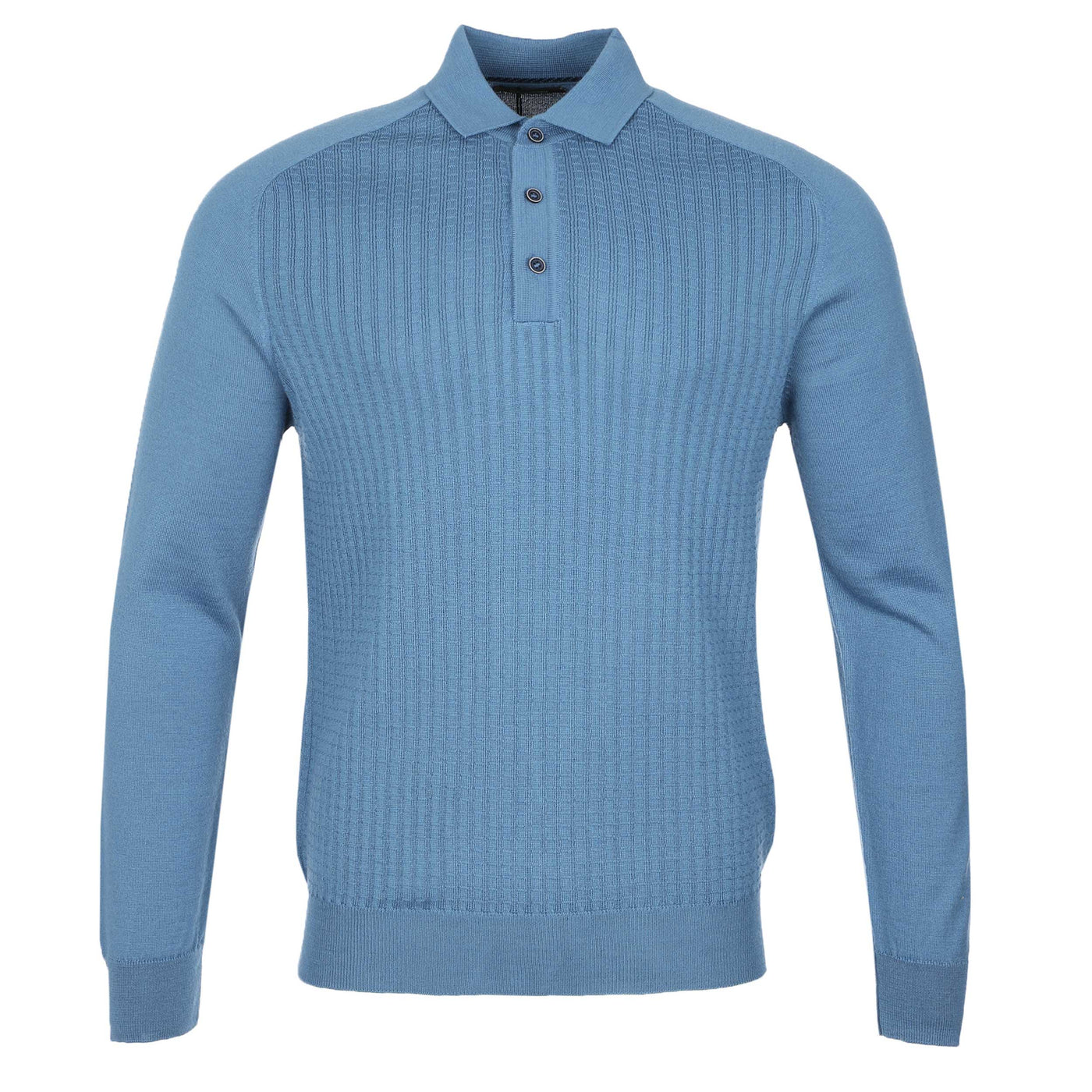 Remus Uomo Micro Grid Knitted Polo in Blue
