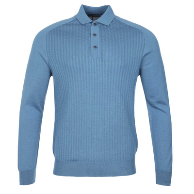 Remus Uomo Micro Grid Knitted Polo in Blue