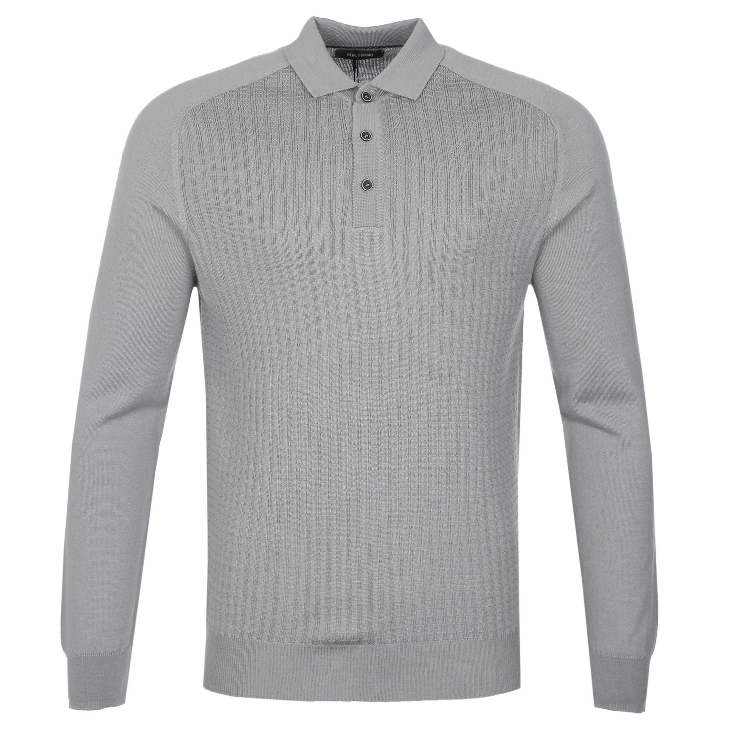 Remus Uomo Micro Grid Knitted Polo in Grey