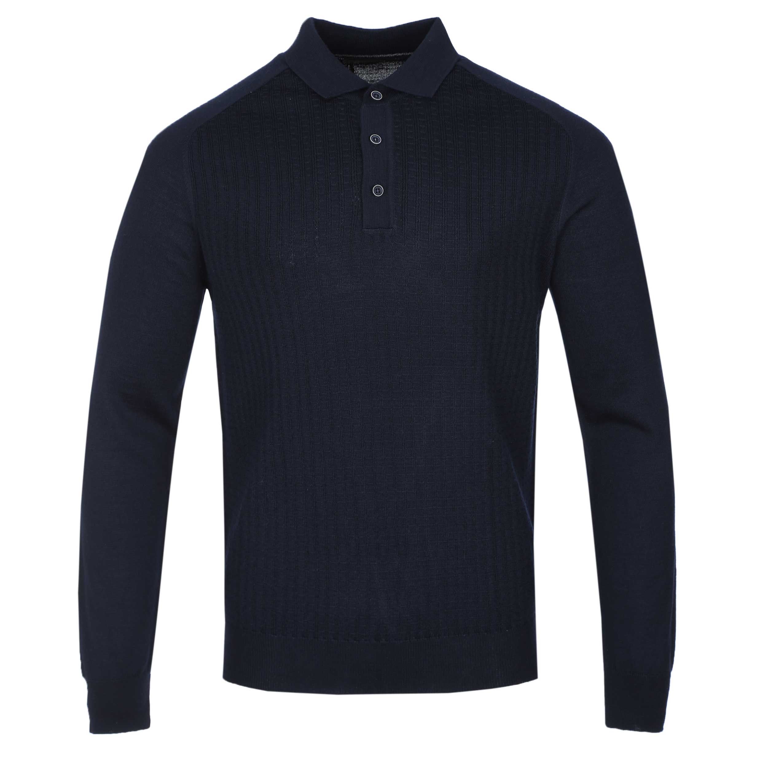 Remus Uomo Micro Grid Knitted Polo in Navy