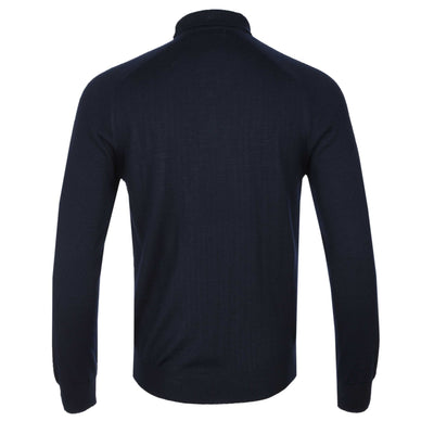 Remus Uomo Micro Grid Knitted Polo in Navy Back