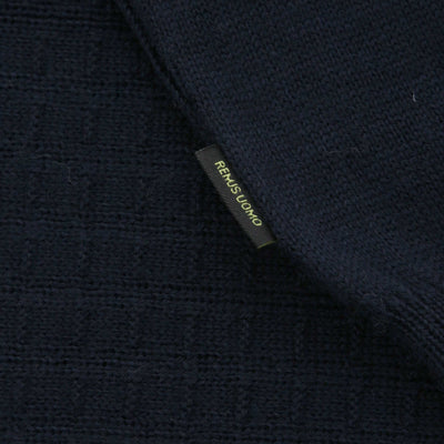 Remus Uomo Micro Grid Knitted Polo in Navy Logo Tab