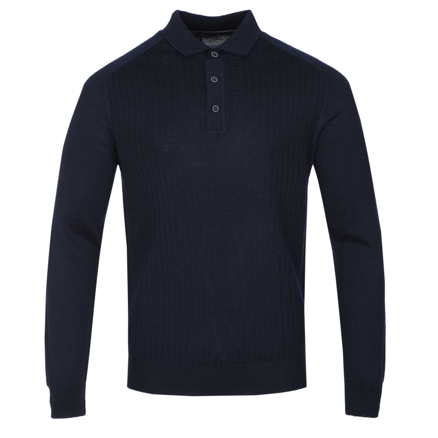 Remus Uomo Micro Grid Knitted Polo in Navy