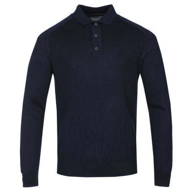 Remus Uomo Micro Grid Knitted Polo in Navy