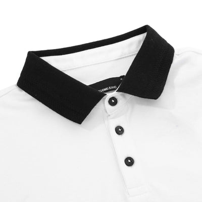 Remus Uomo Micro Pique Contrast Collar Polo Shirt in White Collar