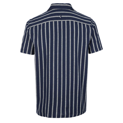Remus Uomo Paolo Chalk Stripe SS Shirt in Navy Back