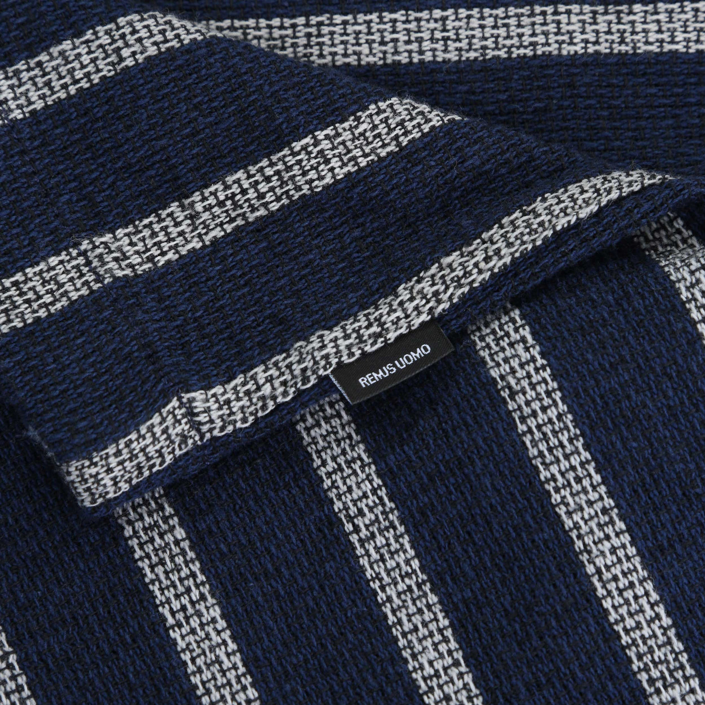 Remus Uomo Paolo Chalk Stripe SS Shirt in Navy Logo Tab