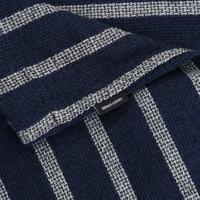 Remus Uomo Paolo Chalk Stripe SS Shirt in Navy Logo Tab