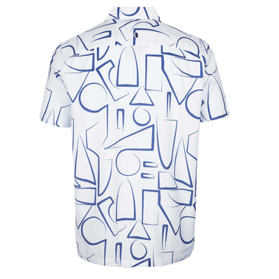 Remus Uomo Paolo Geometric SS Shirt in White & Blue Back