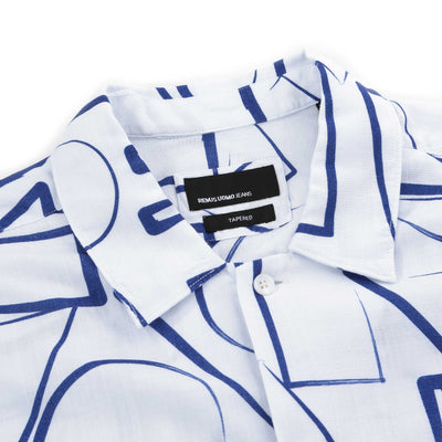 Remus Uomo Paolo Geometric SS Shirt in White & Blue Collar