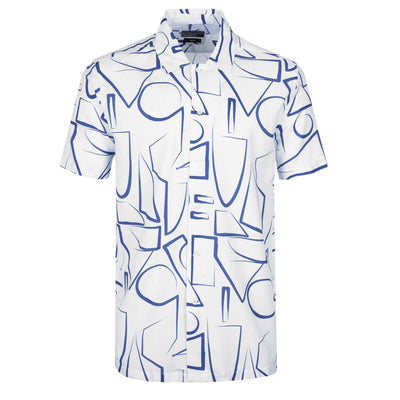 Remus Uomo Paolo Geometric SS Shirt in White & Blue