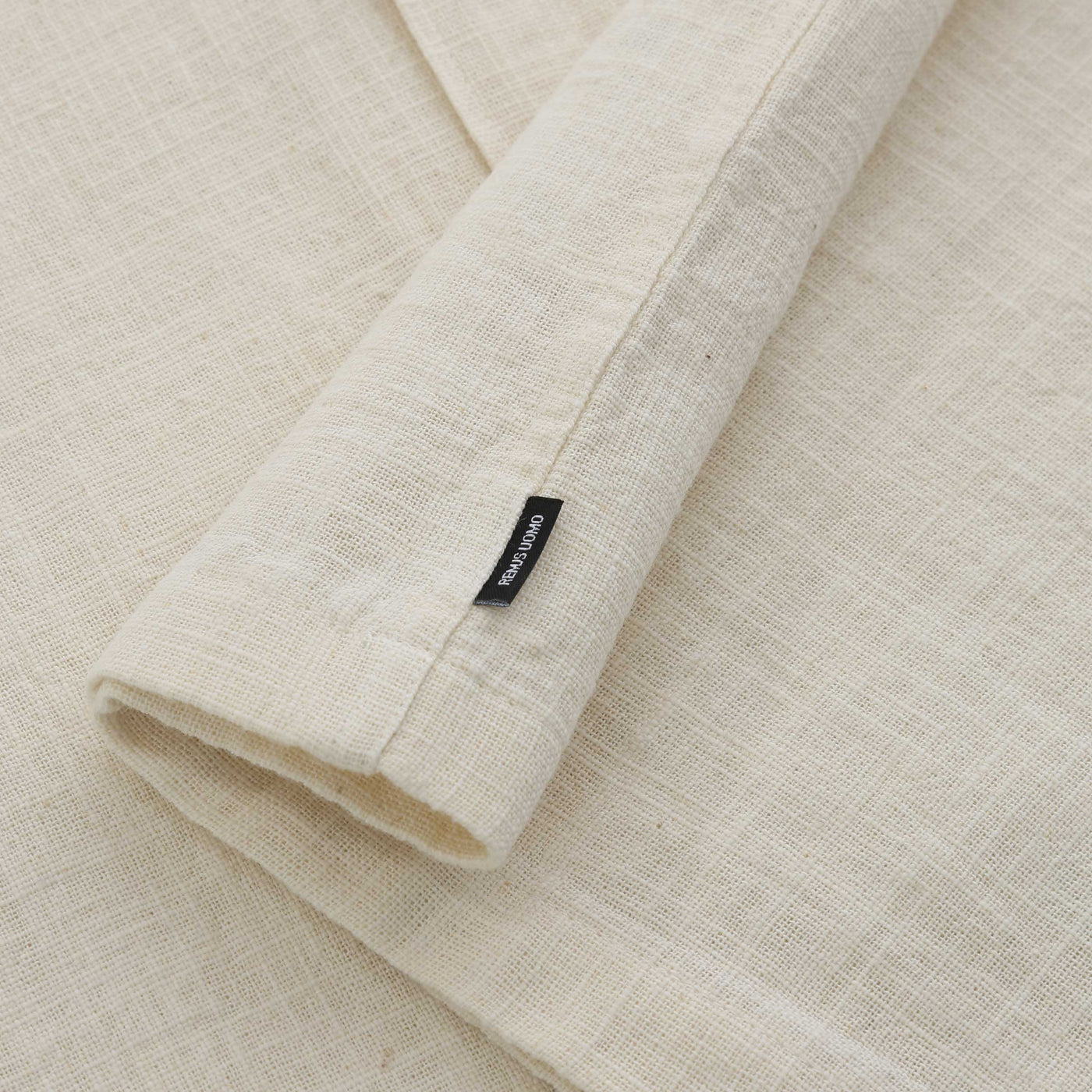 Remus Uomo Paolo Linen SS Shirt in Beige Logo Tab