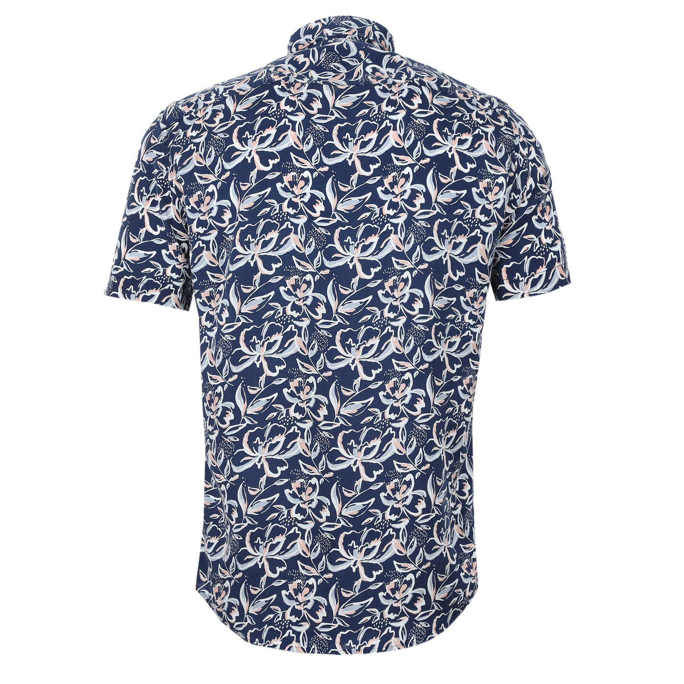 Remus Uomo Parker Floral Print Short Sleeve Shirt in Navy Back