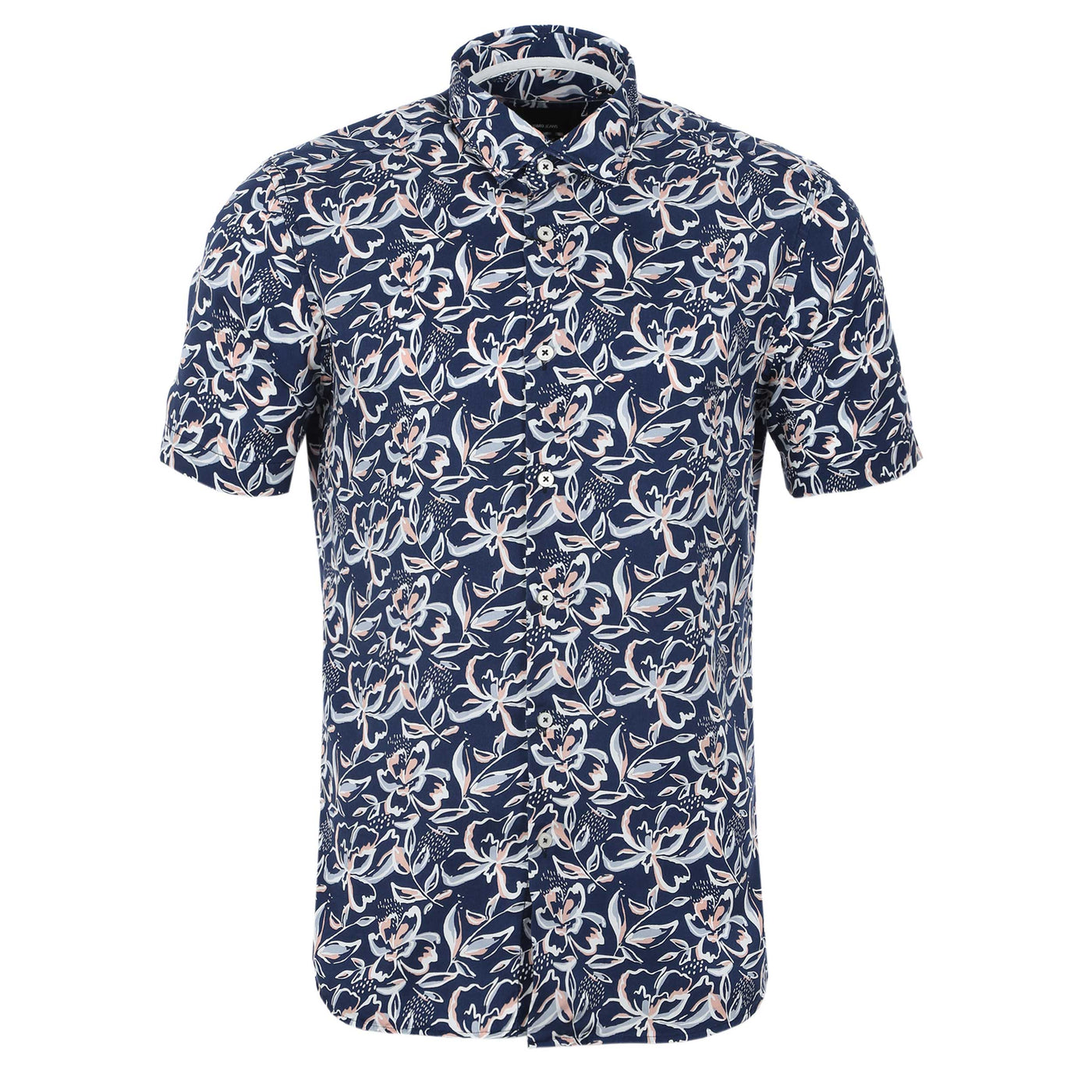 Remus Uomo Parker Floral Print Short Sleeve Shirt in Navy