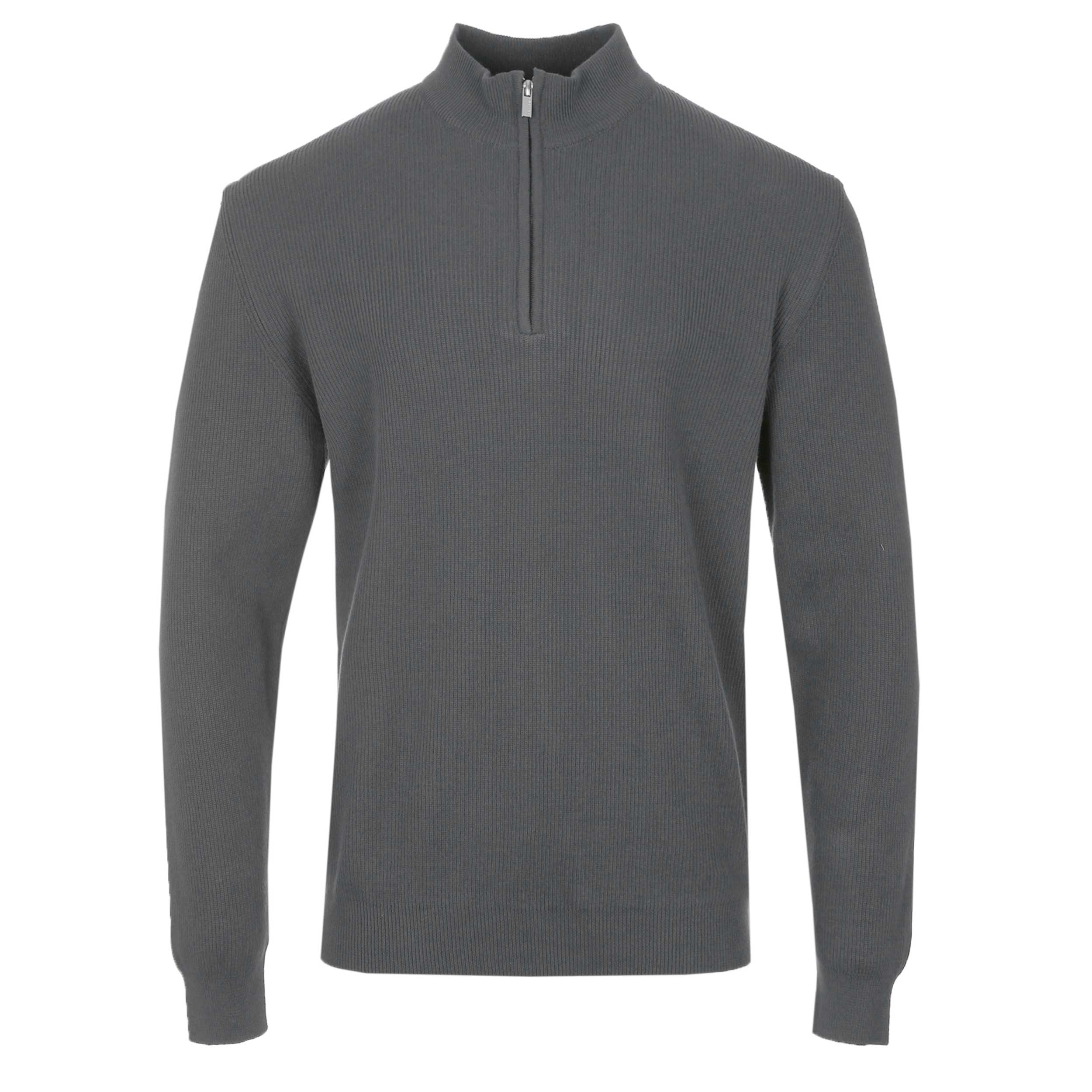 Remus Uomo Ribbed Quarter Zip Knitwear in Grey