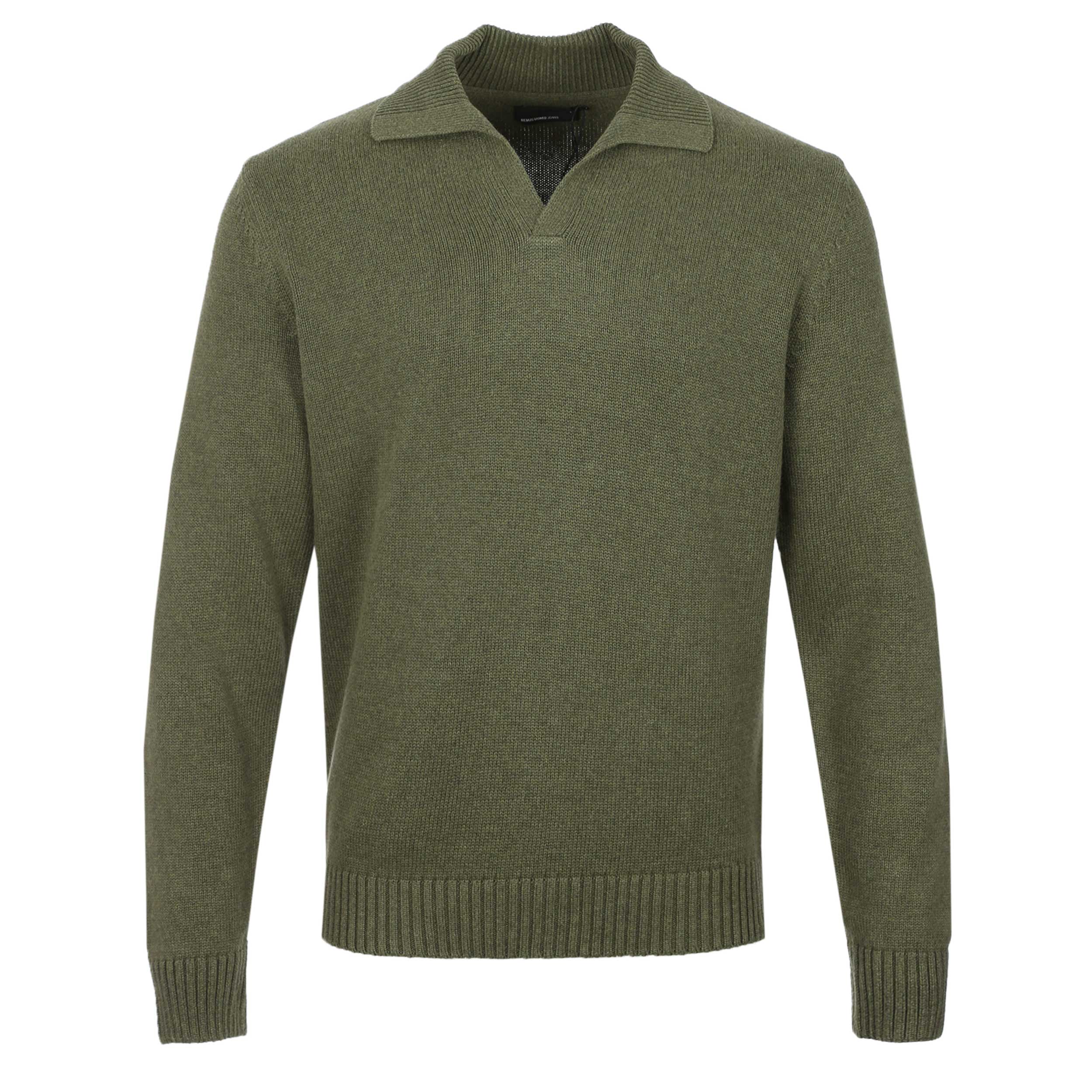 Remus Uomo Ribbed Skipper Collar Knitwear in Green