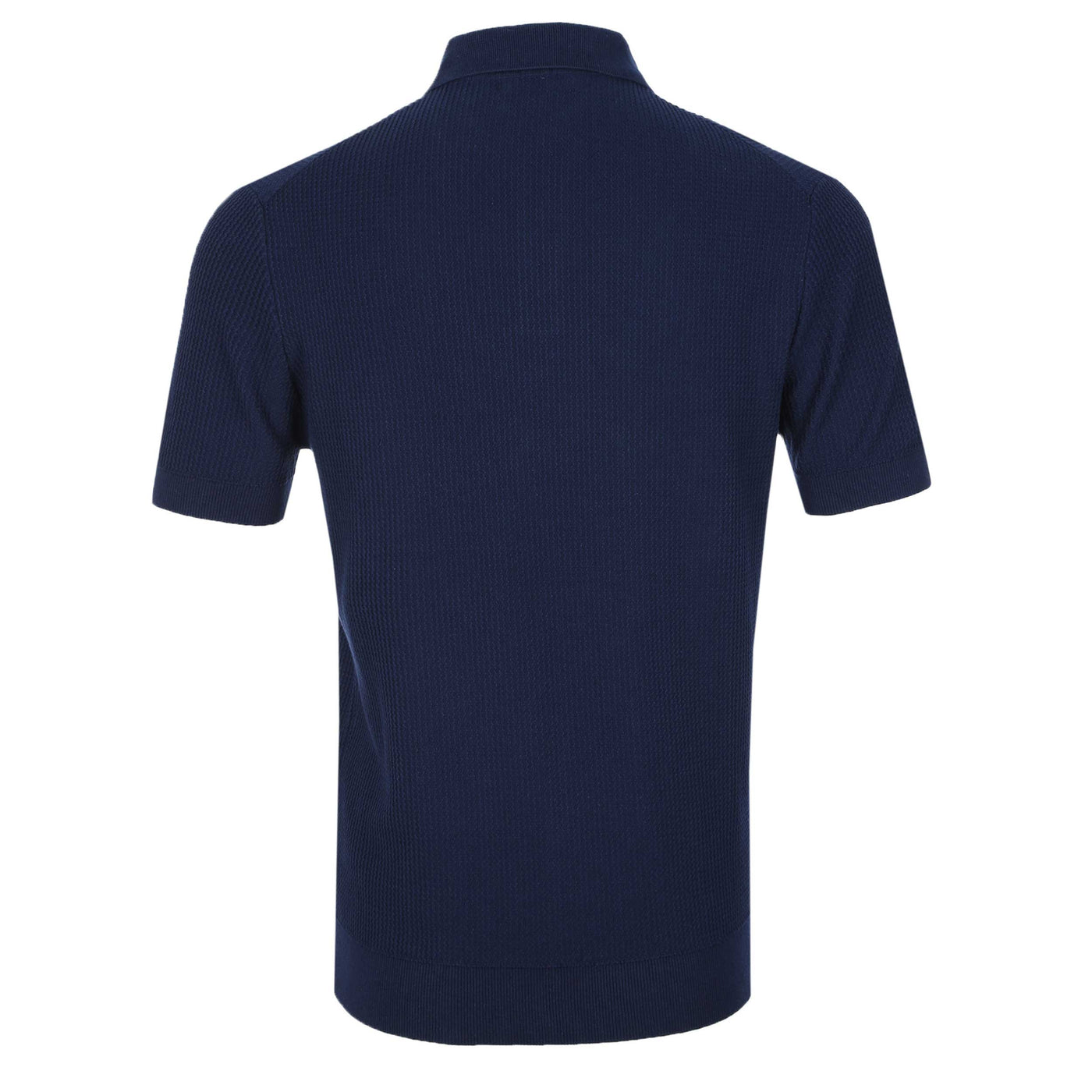 Remus Uomo Seersucker Knitted Polo Shirt in Navy Back