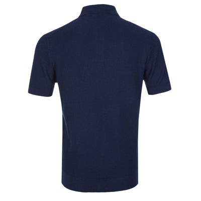 Remus Uomo Seersucker Knitted Polo Shirt in Navy Back