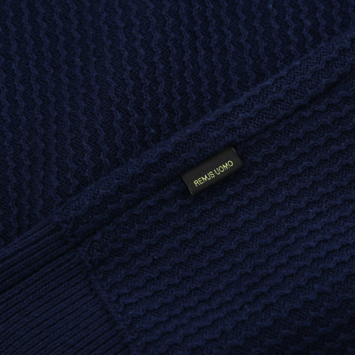 Remus Uomo Seersucker Knitted Polo Shirt in Navy Logo Tab