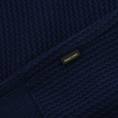Remus Uomo Seersucker Knitted Polo Shirt in Navy Logo Tab