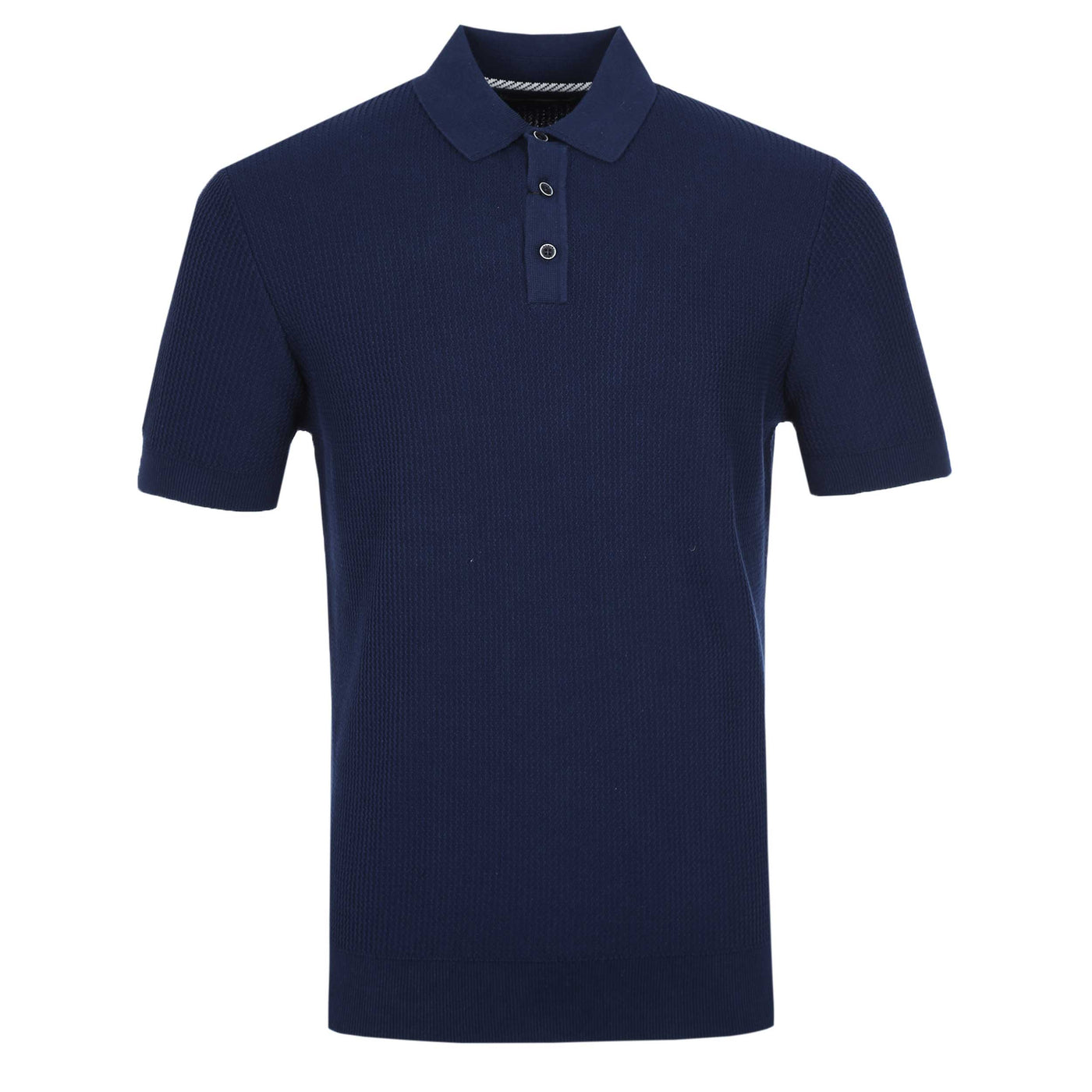 Remus Uomo Seersucker Knitted Polo Shirt in Navy