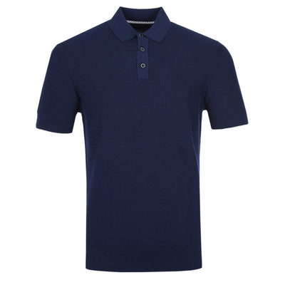 Remus Uomo Seersucker Knitted Polo Shirt in Navy