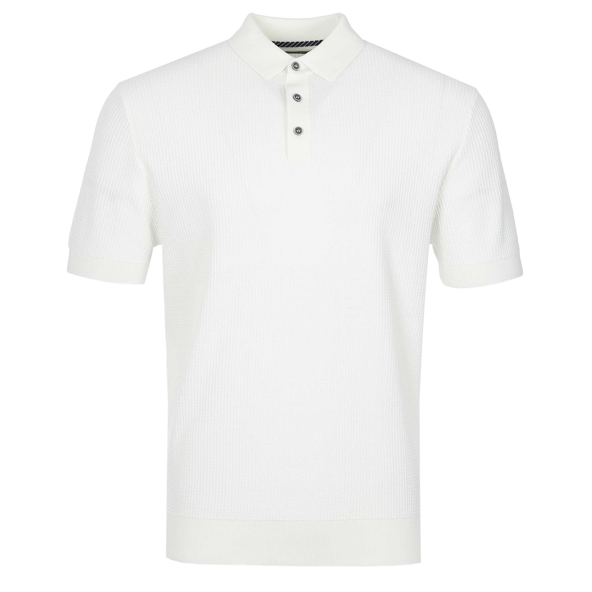Remus Uomo Seersucker Knitted Polo Shirt in White