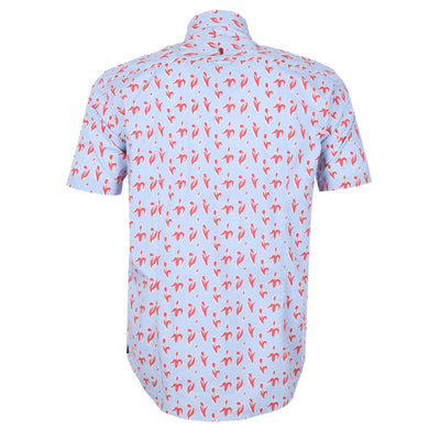 Remus Uomo Small Floral Print Short Sleeve Shirt in Sky Blue & Red Back