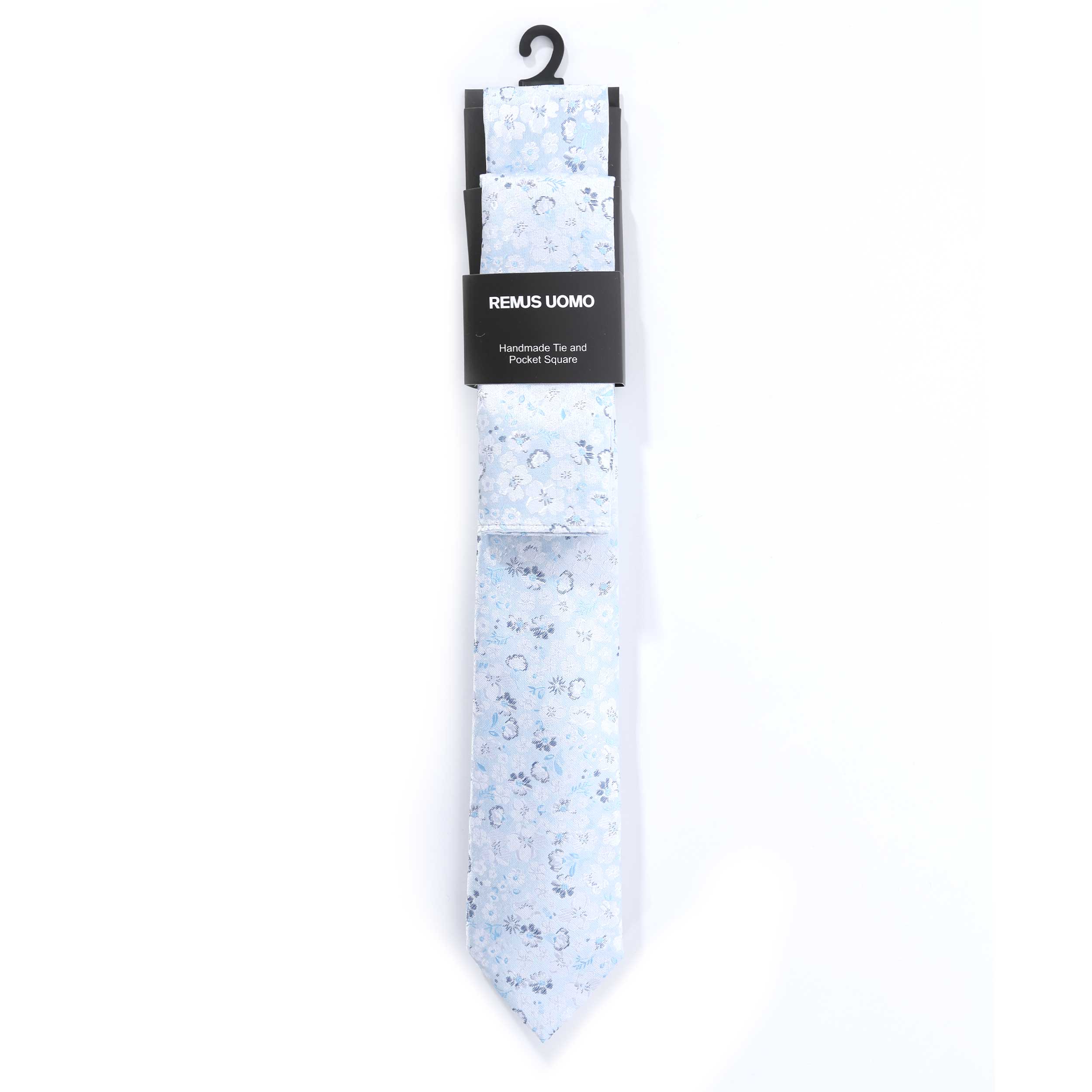 Remus Uomo Small Floral Tie & Hank Set in Sky Blue