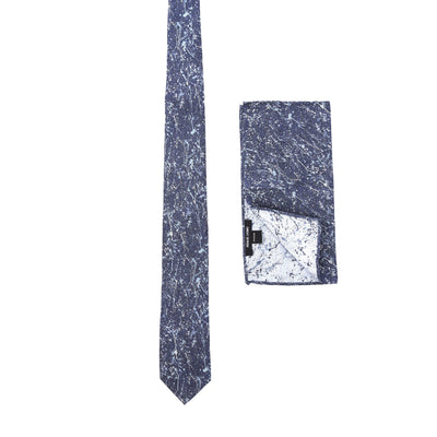 Remus Uomo Splatter Tie & Hank Set in Navy Set