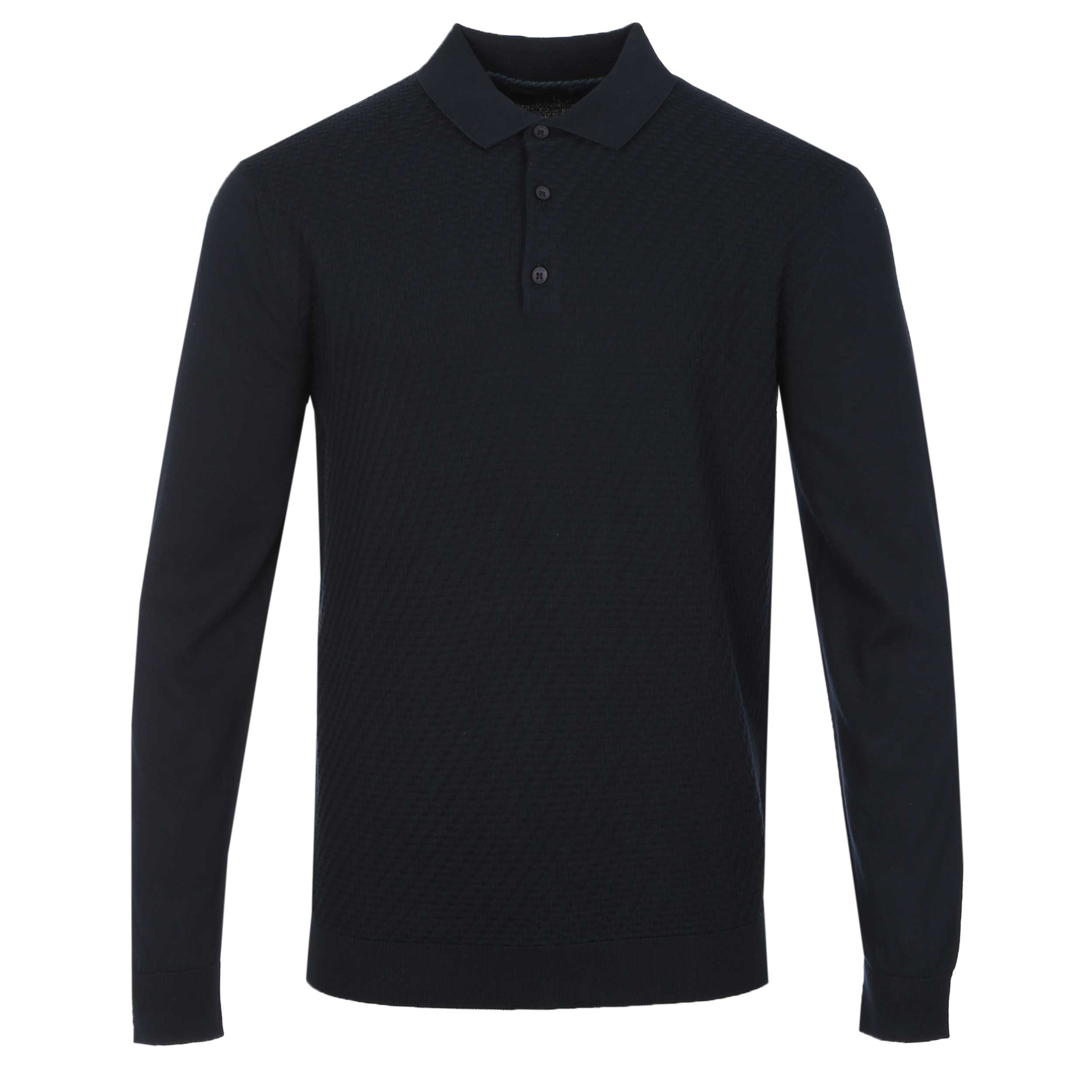 Remus Uomo Texture Knitted Polo in Navy