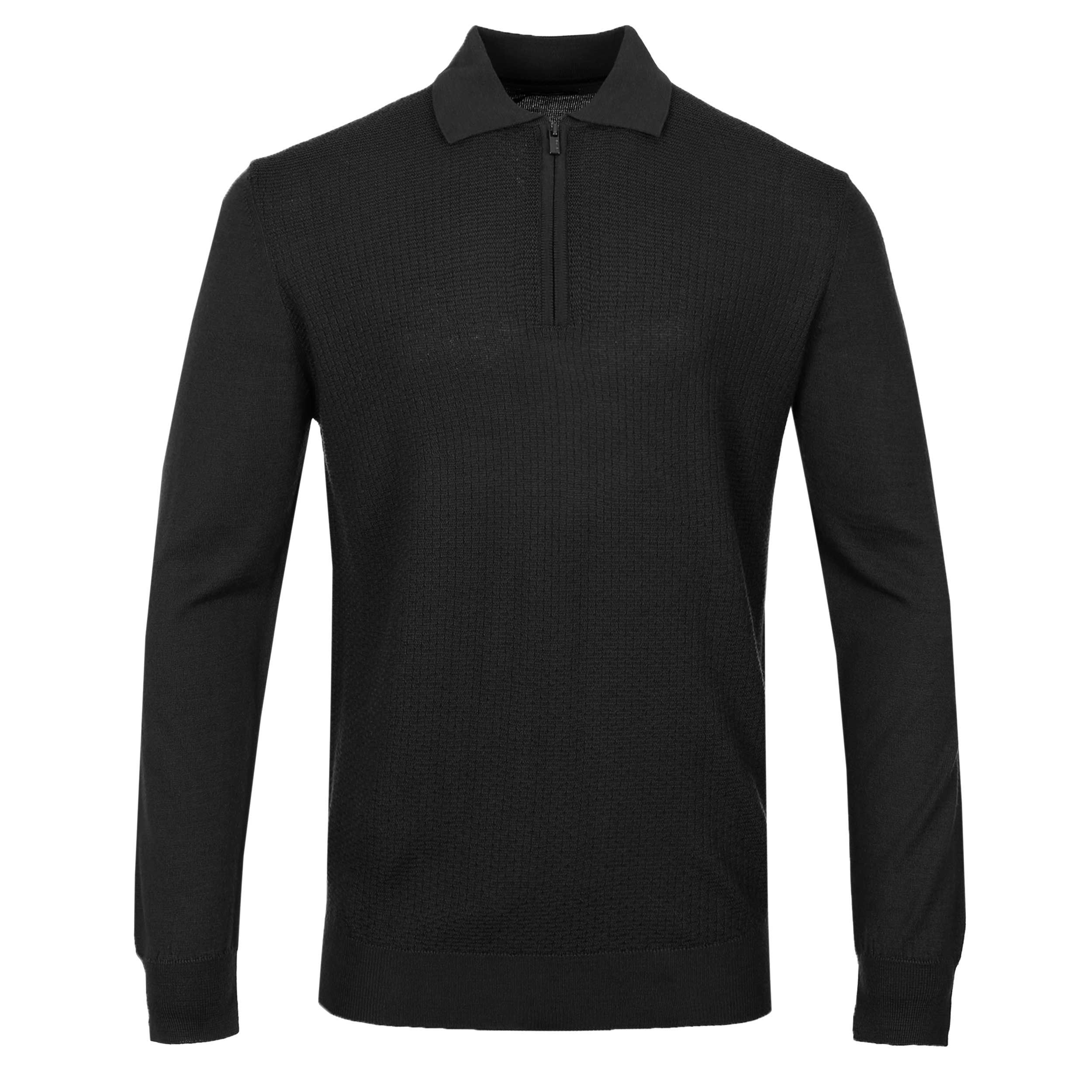 Remus Uomo Textured Zip Knitted Polo in Black