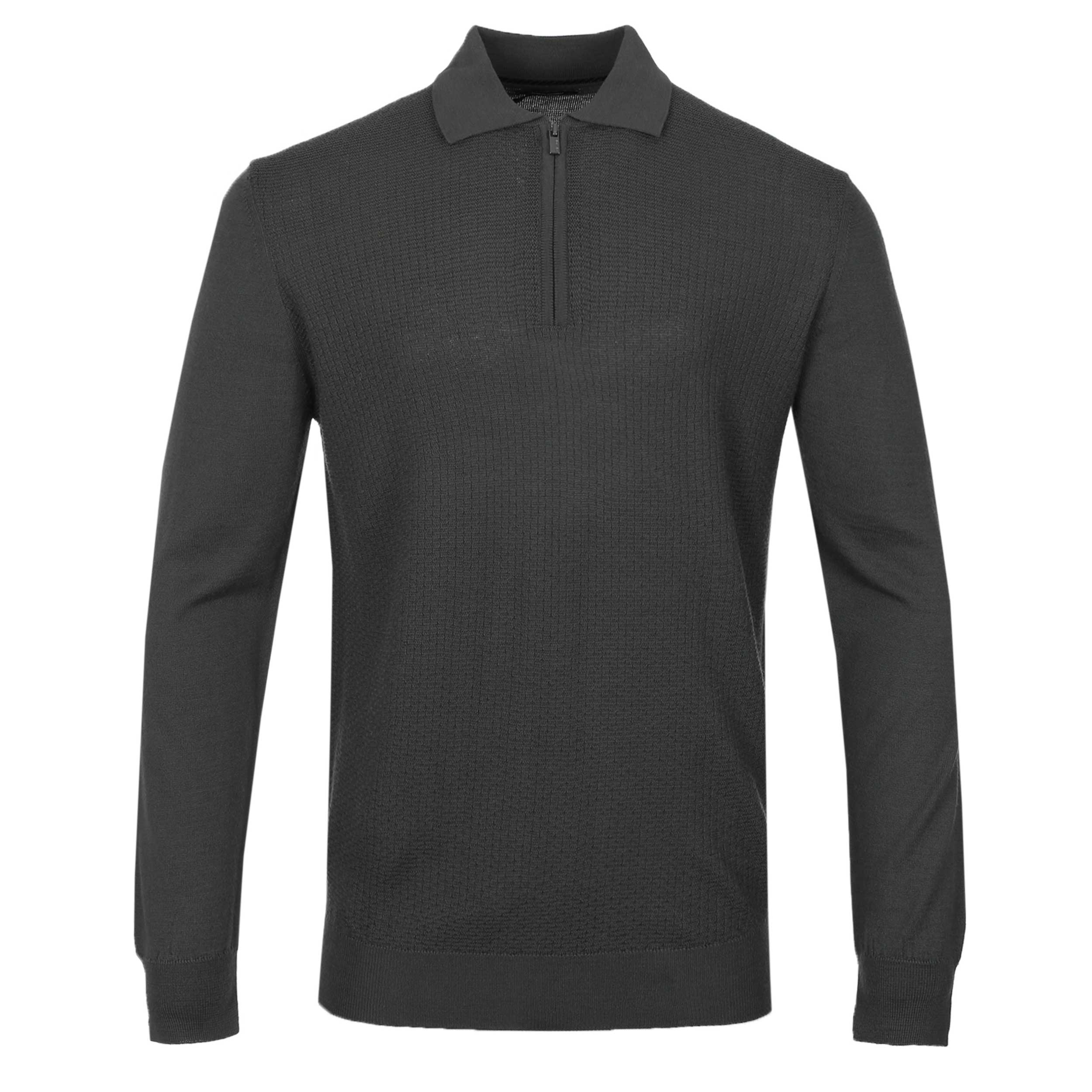 Remus Uomo Textured Zip Knitted Polo in Grey