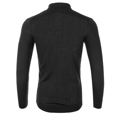 Remus Uomo Waffle Front Knitted Polo in Black Back