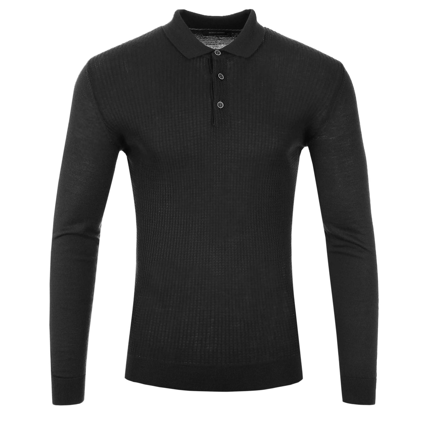 Remus Uomo Waffle Front Knitted Polo in Black
