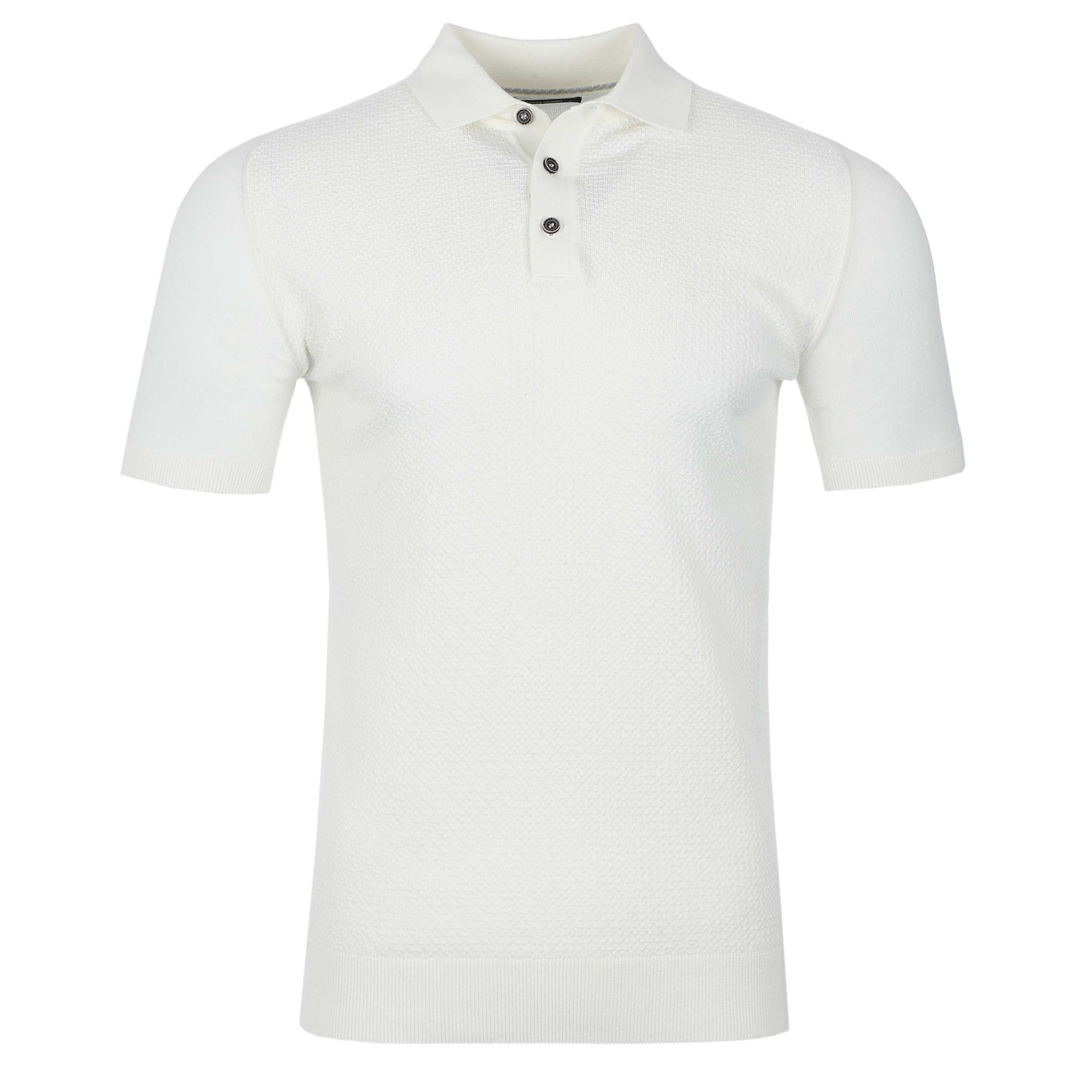 Remus Uomo Waffle Knitted Polo Shirt in Ecru