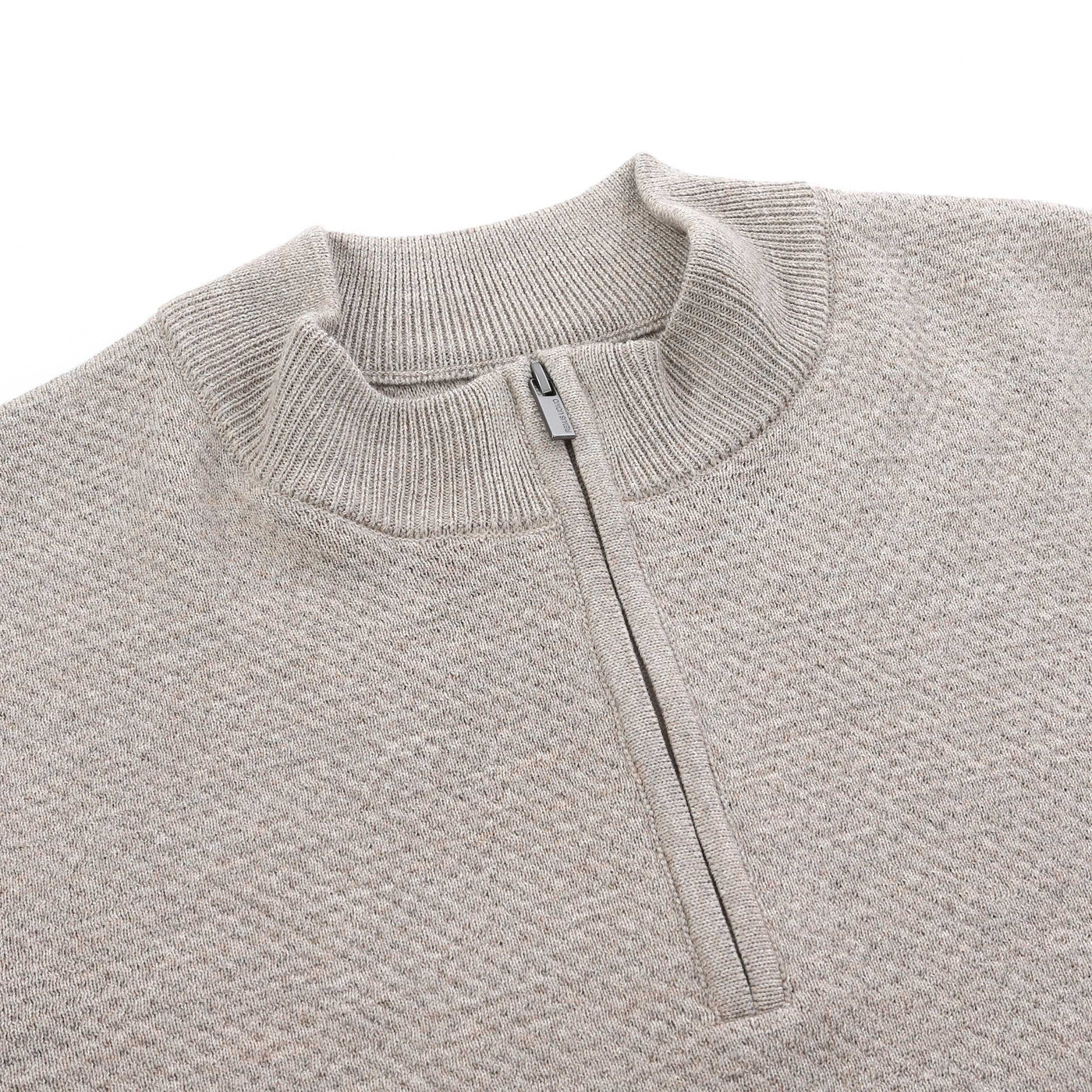 Remus Uomo Waffle Quarter Zip Knitwear in Beige Placket