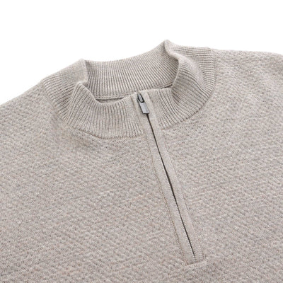 Remus Uomo Waffle Quarter Zip Knitwear in Beige Placket