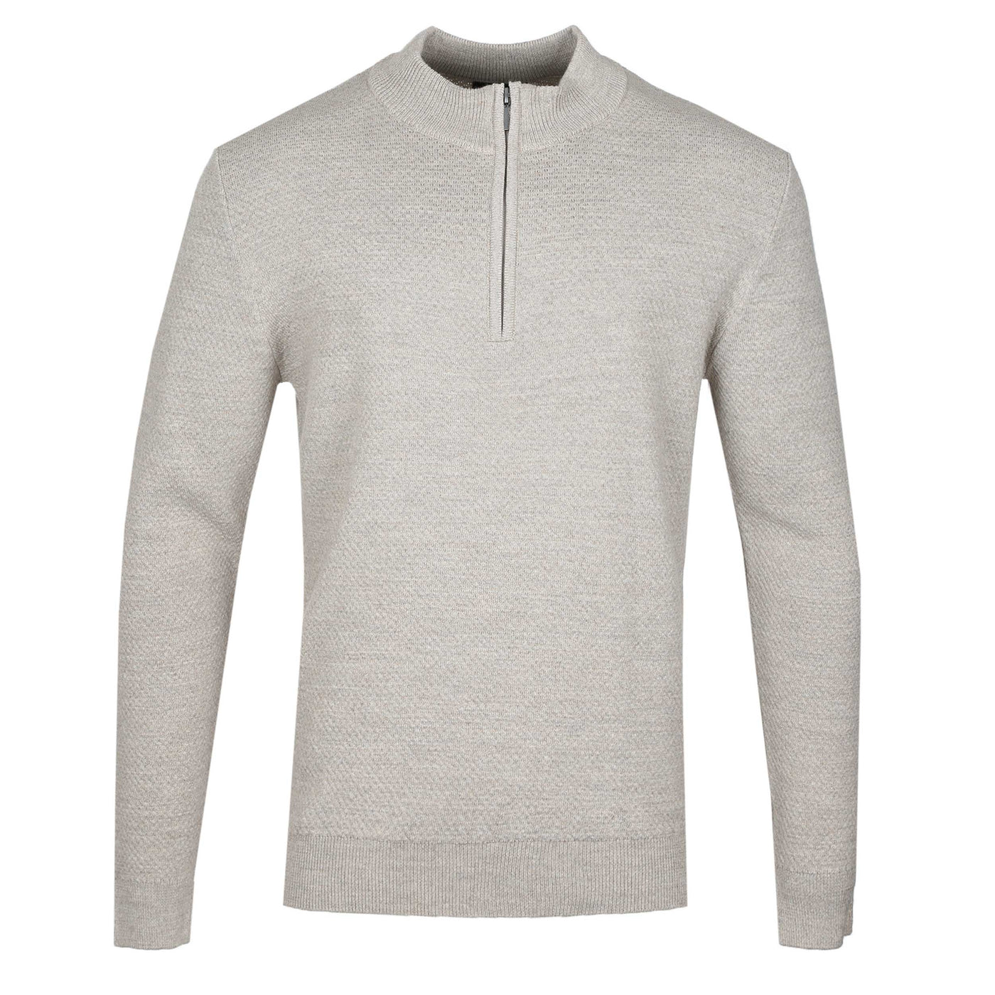 Remus Uomo Waffle Quarter Zip Knitwear in Beige