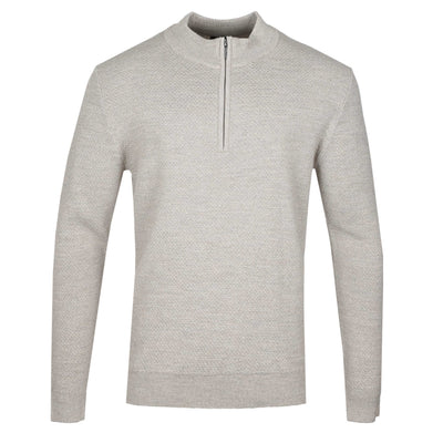 Remus Uomo Waffle Quarter Zip Knitwear in Beige