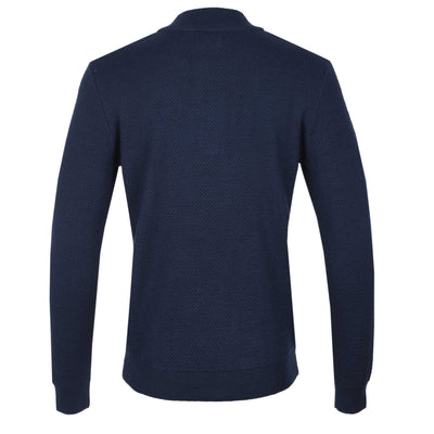 Remus Uomo Waffle Quarter Zip Knitwear in Navy Back