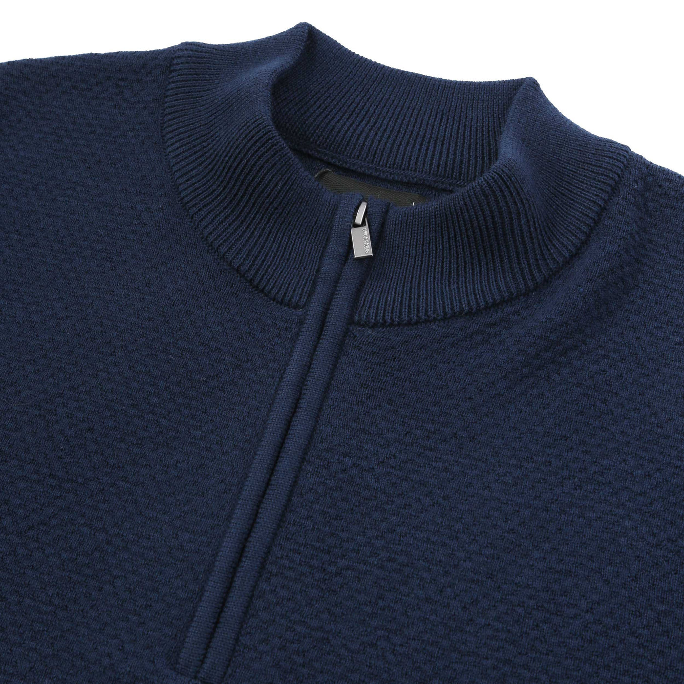 Remus Uomo Waffle Quarter Zip Knitwear in Navy Placket