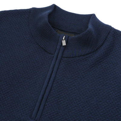 Remus Uomo Waffle Quarter Zip Knitwear in Navy Placket