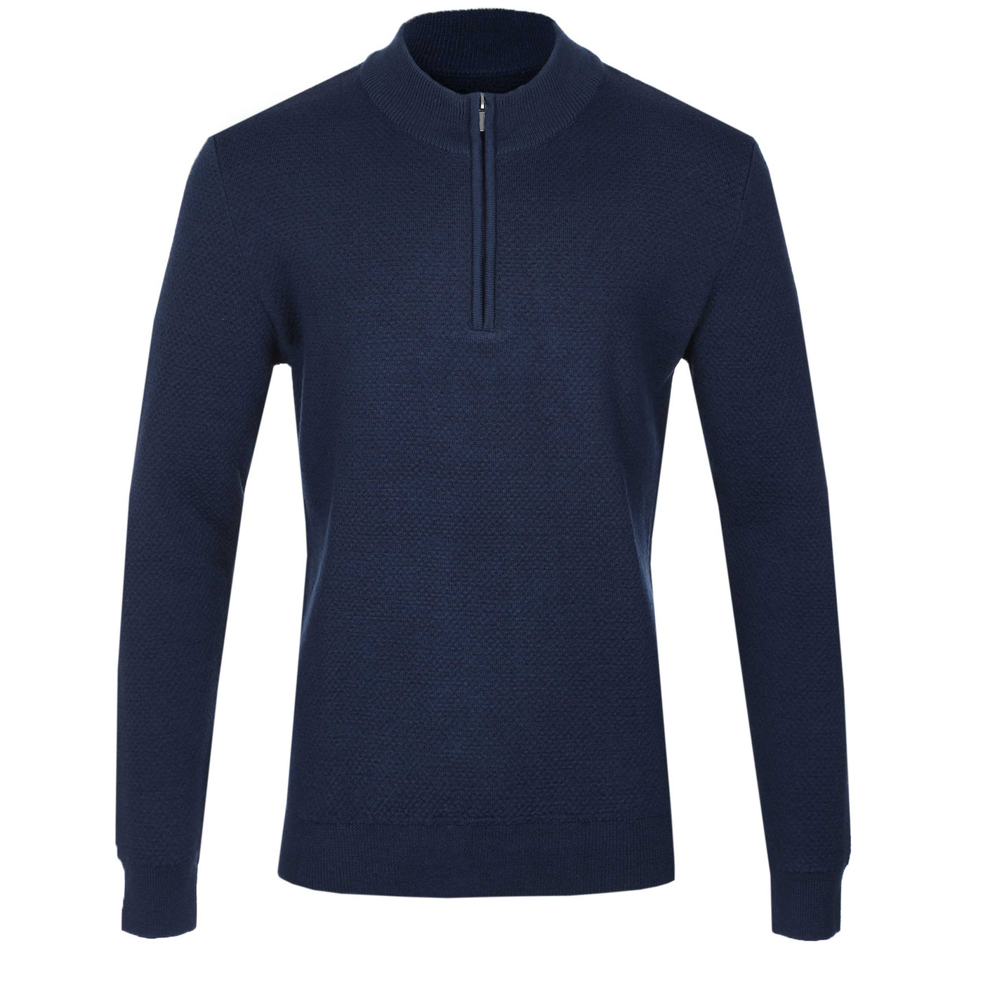 Remus Uomo Waffle Quarter Zip Knitwear in Navy