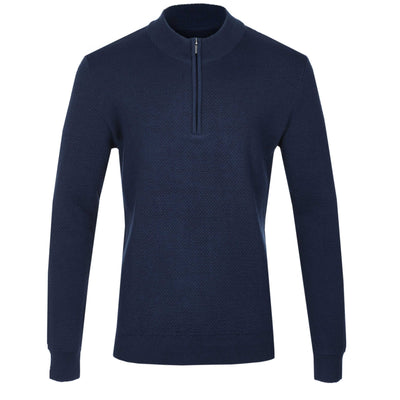 Remus Uomo Waffle Quarter Zip Knitwear in Navy