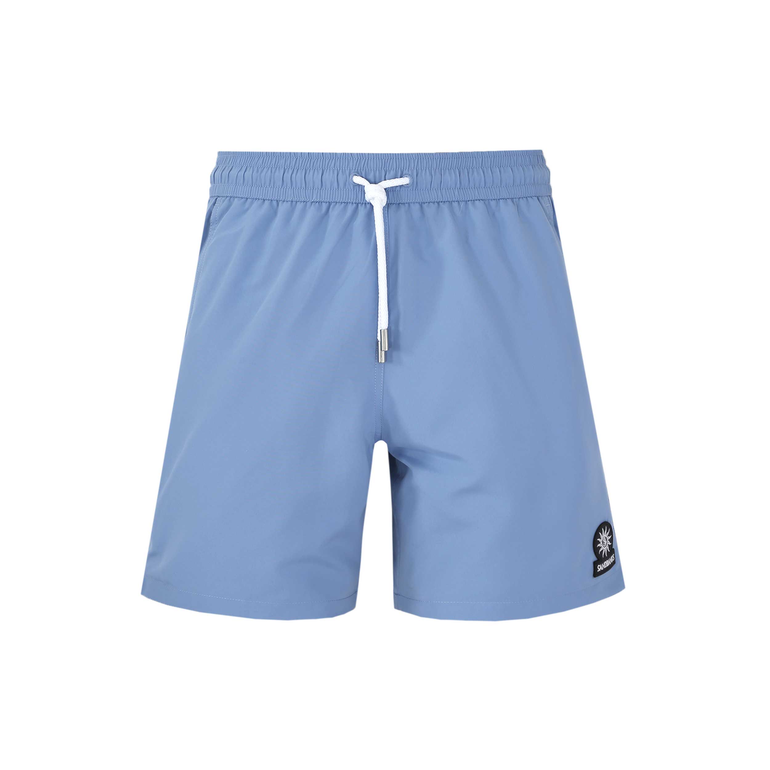 Sandbanks Badge Logo Swim Shorts in Dusty Blue