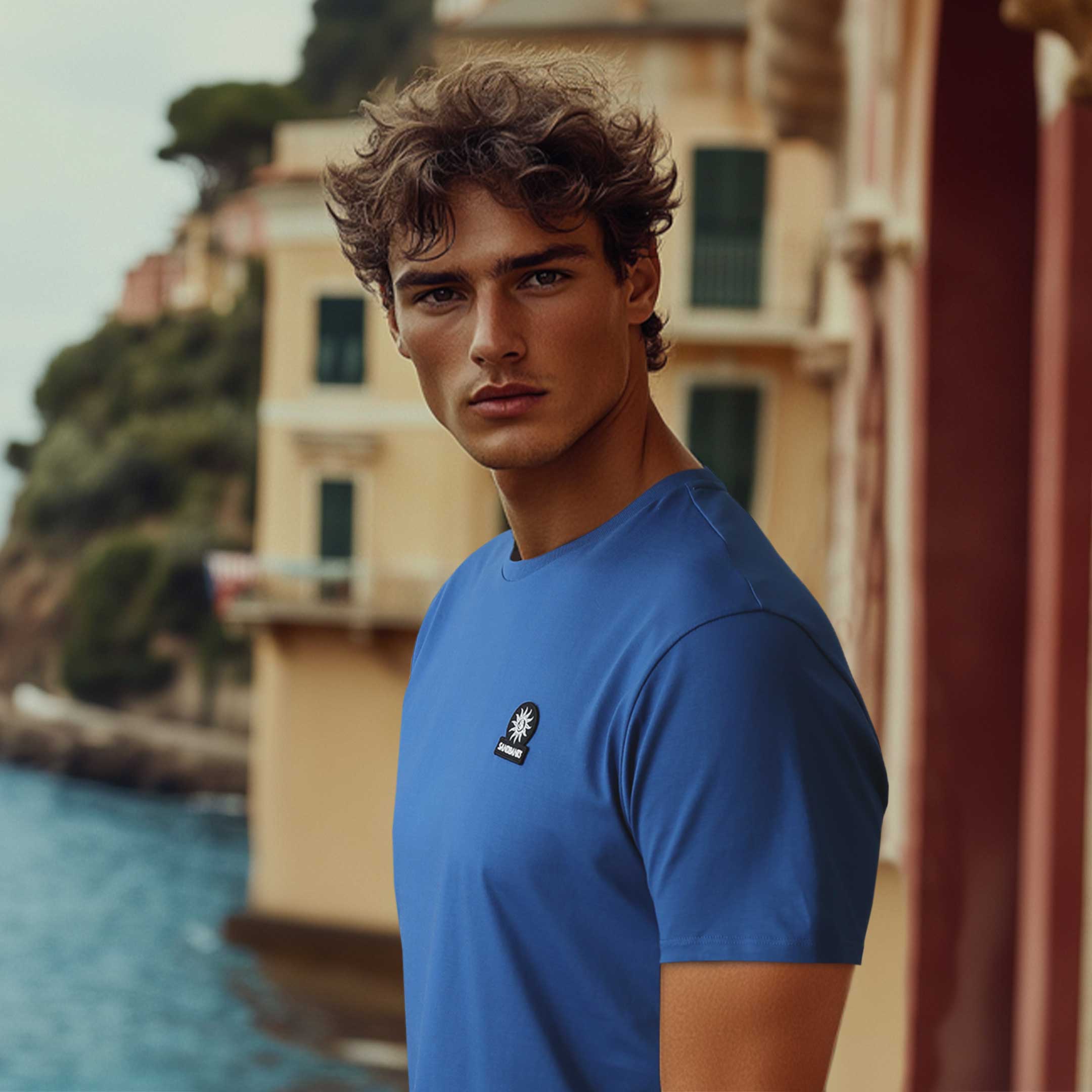 Sandbanks Badge Logo T Shirt in Nautical Blue