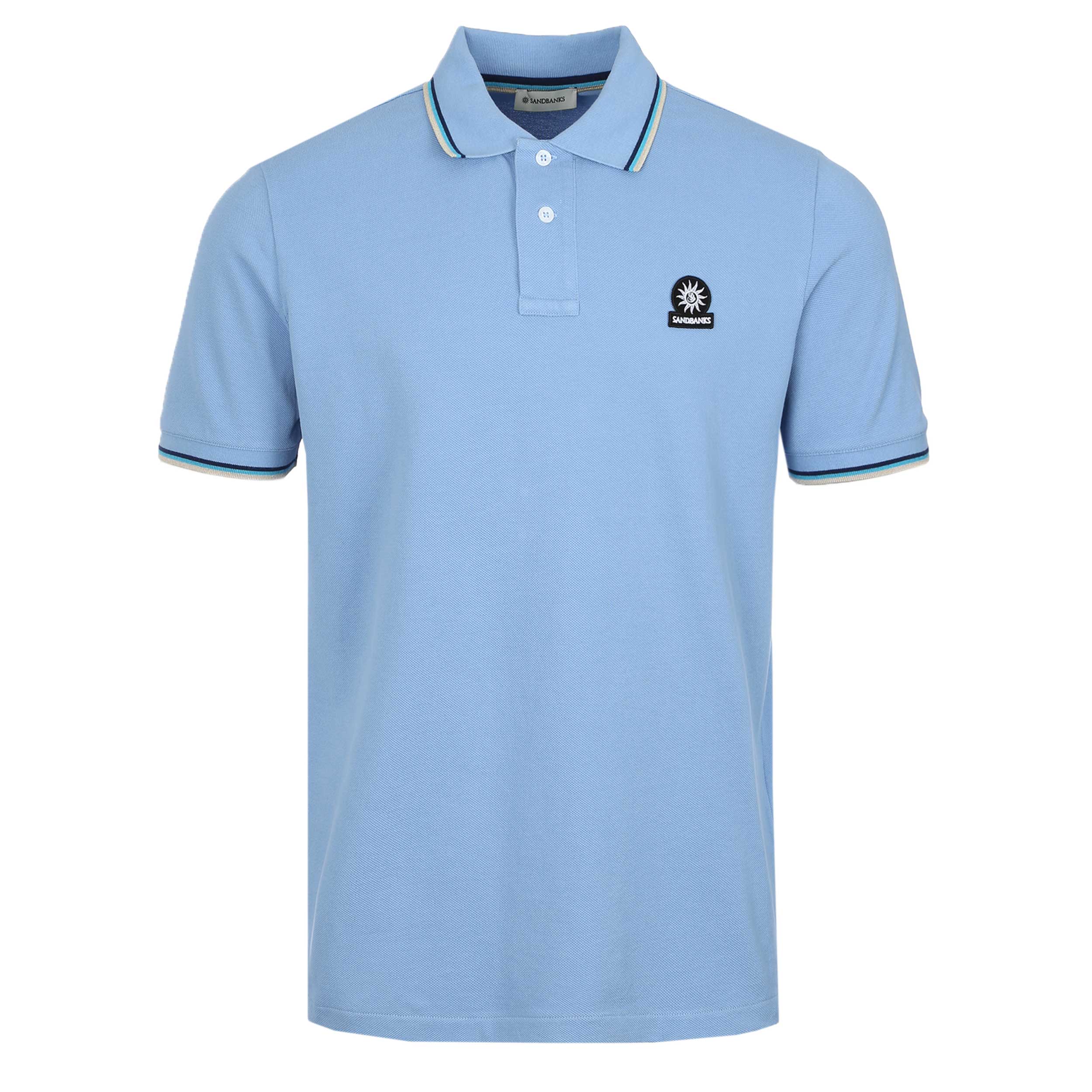 Sandbanks Badge Logo Tipped Polo Shirt in Dusty Blue