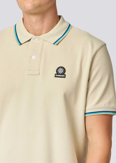 Sandbanks Badge Logo Tipped Polo Shirt in Stone Model2